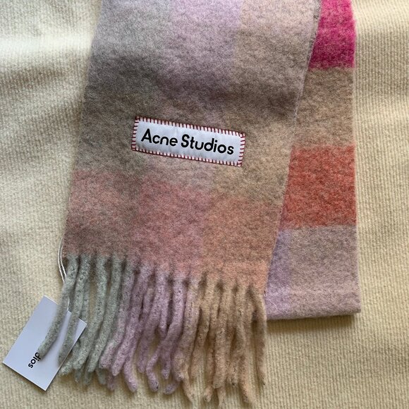 Acne Studios Checked Mohair-Blend Scarf – Pink/Beige/Red - Picture 3 of 7